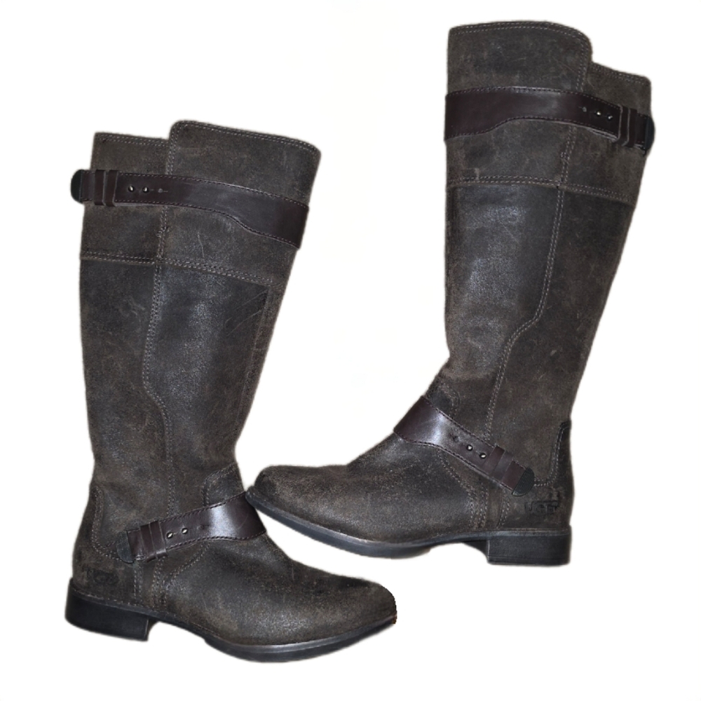 UGG Australia Dayle Lodge Brown, Tall Leather Riding Boots - Ladies Size 8 - Picture 6 of 10